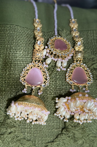Pink Maximalist Jhumkis with mang tika